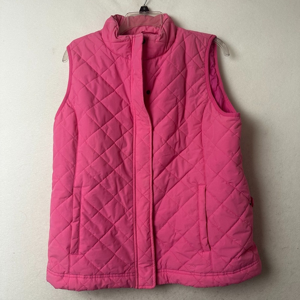 Vineyard Vines Womens Pink Diamond‎ Quilted Full Zip Puffer Vest Size Large